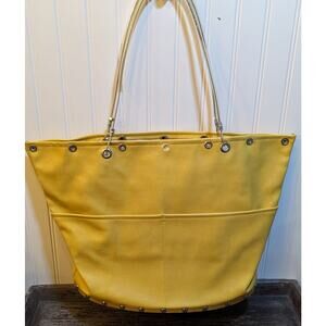Hardware By Renee Yellow Vegan Leather Unique Wood Bottom Shoulder Bag